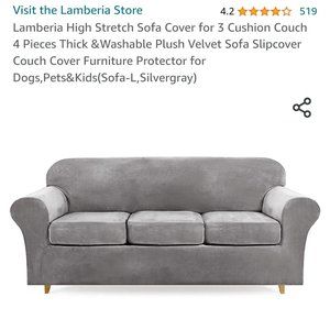 Lamberia Large Silver Velvet 3 Cushion Couch Cover
